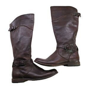 FRYE 3476844 Phillip Dark Brown Leather Buckle Womens 8.5B Riding Boots